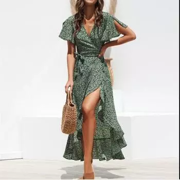 Женское платье Temperament, длинное, со шнуровкой, утягивающее, с цветочным принтом и короткими рукавами, с большими складками S белый