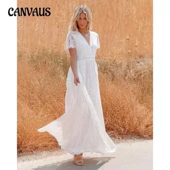 Женское платье Темперамент Элегантное тюлевое свадебное платье с глубоким V-образным вырезом Длинные платья Вечернее платье S белый