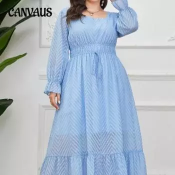 Женское платье Temperament Plus Size, длинное, с эластичной талией, на шнурке, с принтом, сращивание 0XL светло-синий