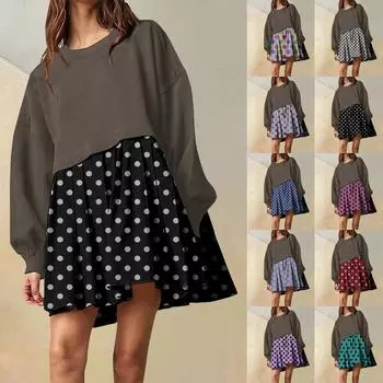Женское платье-толстовка большого размера с длинным рукавом в стиле пэчворк, пуловер, топы, платье-толстовка S чёрный