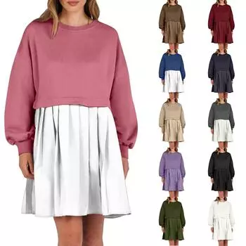 Женское платье-толстовка большого размера с длинным рукавом в стиле пэчворк, пуловер, топы, платье-толстовка L армия зеленый