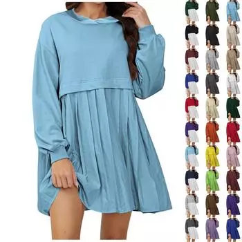 Женское платье-толстовка большого размера с длинным рукавом в стиле пэчворк, пуловер, топы, платье-толстовка L бежевый