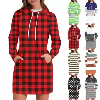 Женское платье-толстовка с капюшоном с длинным рукавом, платья, повседневная толстовка с капюшоном и карманами, осень и зима L чёрный