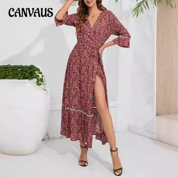 Женское платье, тонкое платье на шнуровке, полое кружево с v-образным вырезом и половиной рукавов, цельное платье с запахом для пляжного отдыха на берегу моря S бордовый