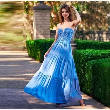 Женское платье-топ-труба с перекрученным плетением, на шнуровке, без рукавов, цельное, длинная юбка, однотонное, сексуальная летняя мода, платье с большой юбкой S синий