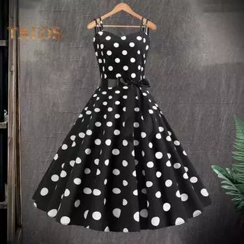 Женское платье трапециевидной формы в стиле ретро, большие качели, облегающее, с высокой талией, с бантом, декор, без рукавов, с V-образным вырезом, на молнии сзади, в горошек, с контрастным цветным принтом, для вечеринки, свадьбы, выпускного вечера, ба