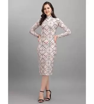 Женское платье-трапеция из лайкры с принтом длиной до колена, повседневное платье-туника с верхом и миди-платьем S бежевый