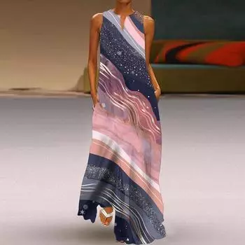 Женское платье-трапеция Макси, длинные рукава, красочная лента с принтом, осень-зима, v-образный вырез, стиль ретро, элегантный XS фиолетовый