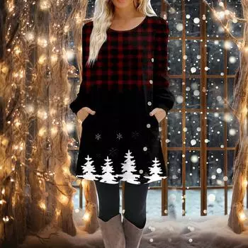 Женское платье-трапеция с длинным рукавом, повседневное платье-пуловер свободного кроя на пуговицах с карманами L чёрный