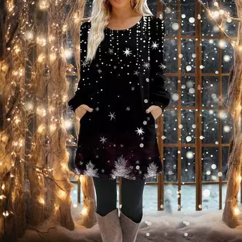 Женское платье-трапеция с длинным рукавом, повседневное платье-пуловер свободного кроя на пуговицах с карманами L чёрный