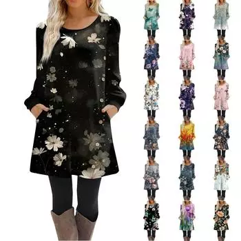 Женское платье-трапеция с длинным рукавом, повседневное платье-пуловер свободного кроя на пуговицах с карманами XXXL бирюзовый