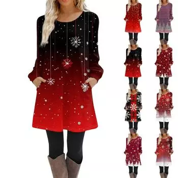 Женское платье-трапеция с длинным рукавом, повседневное платье-пуловер свободного кроя на пуговицах с карманами L