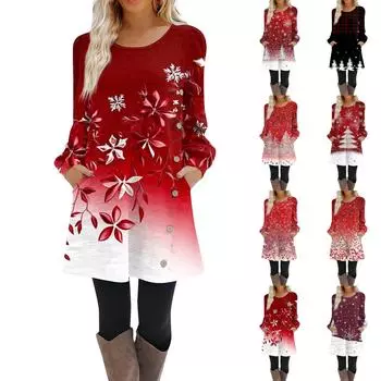 Женское платье-трапеция с длинным рукавом, повседневное платье-пуловер свободного кроя на пуговицах с карманами S