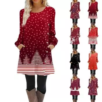 Женское платье-трапеция с длинным рукавом, повседневное платье-пуловер свободного кроя на пуговицах с карманами XXXL красный