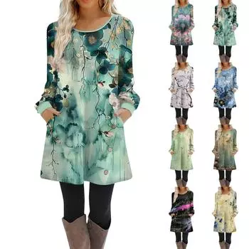 Женское платье-трапеция с длинным рукавом, повседневное платье-пуловер свободного кроя на пуговицах с карманами L чёрный