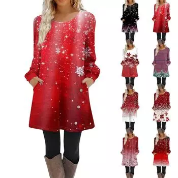 Женское платье-трапеция с длинным рукавом, повседневное платье-пуловер свободного кроя на пуговицах с карманами L винный