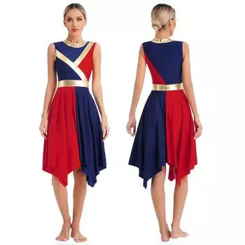 Женское платье-туника для литургического восхваления, танцевальная одежда для праздника Духа, костюм для церковного хора, длинное платье с тонкой талией S красный/темно-синий