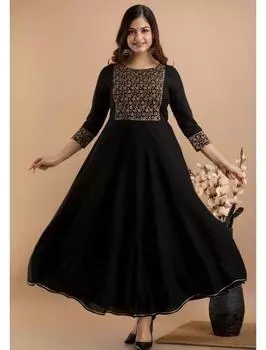 Женское платье-туника из вискозы и искусственного шелка Anarkali Kurta Gown в индийском пакистанском стиле S чёрный