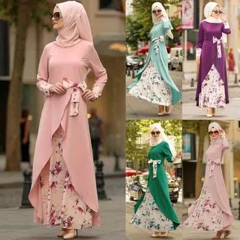 Женское платье, турецкая ткань, ислам, муслин, шифоновый халат, каноникал с шарфом, цельное длинное платье, элегантное платье с длинным рукавом и принтом