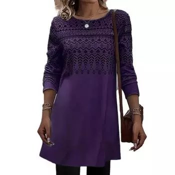 Женское платье, удобное стильное элегантное повседневное короткое платье с длинным рукавом и круглым вырезом с принтом для повседневной носки 3XL серый