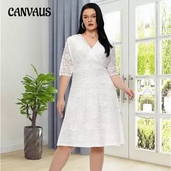 Женское платье Вечерние платья больших размеров Кружевные платья 1XL белый