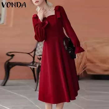 Женское платье VONDA с квадратным вырезом и бантом