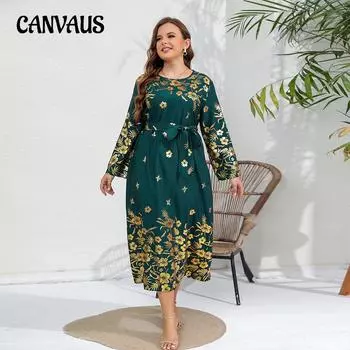 Женское платье в этническом стиле на весну и осень, свободное платье большого размера с золотым принтом, платье с длинными рукавами