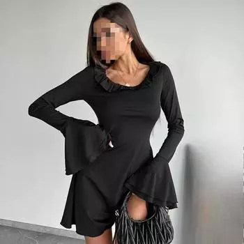 Женское платье в европейском и американском стиле из чистого кружева с длинными рукавами и приталенным кроем S бежевый