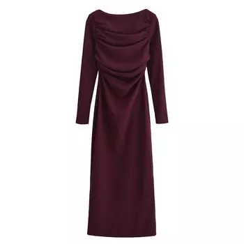 Женское платье в европейском и американском стиле с открытой спиной и длинными рукавами, вырезом лодочкой Small