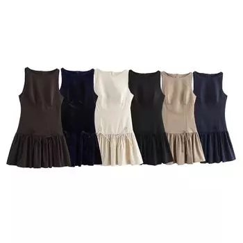 Женское платье в европейском стиле с бантом - круглый вырез, однотонный цвет, короткая юбка M чёрный