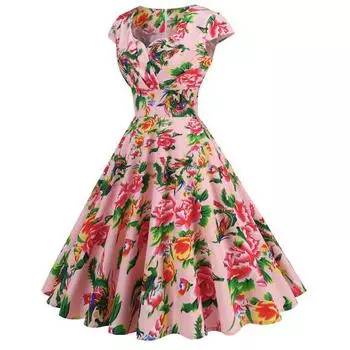 Женское платье в китайском стиле с цветочным принтом и V-образным вырезом с коротким рукавом в этническом стиле трапециевидной формы с большими качелями с высокой талией и красочной спиной со скрытой молнией для вечеринки, выпускного вечера, миди-платья 2
