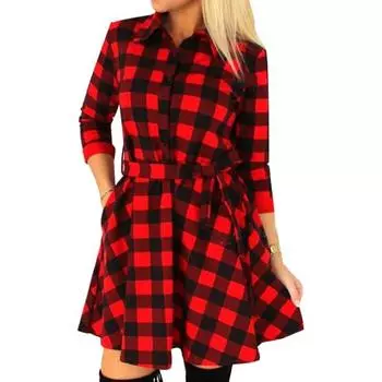 Женское платье в клетку с рукавами три четверти и пуговицами на поясе, вечернее мини-платье-рубашка S белый