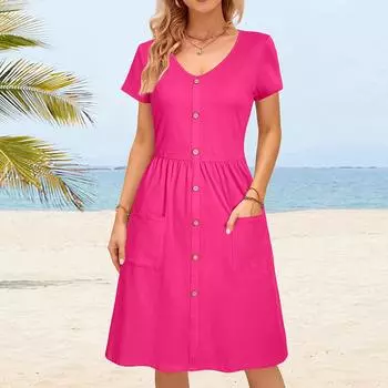 Женское платье в стиле бохо, повседневное свободное платье макси с короткими рукавами и нагрудником L