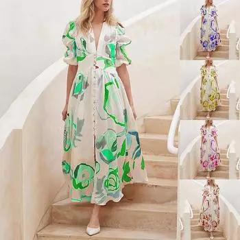 Женское платье в стиле бохо с V-образным вырезом, женское пляжное праздничное модное свободное платье S белый