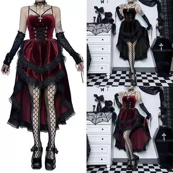 Женское платье в стиле готической Лолиты с кружевным поясом в стиле винтаж, коктейльное облегающее платье для вечеринки в стиле готики S чёрный