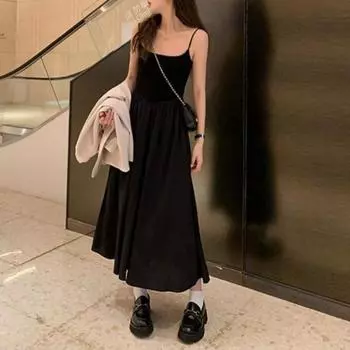 Женское платье в стиле Хепберн, французское платье без бретелек, слегка утягивающее, темпераментное, длинное платье S чёрный