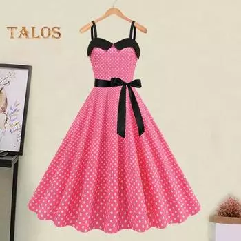 Женское платье в стиле ретро, большие качели, облегающее, с высокой талией, с бантом, декор, без рукавов, с V-образным вырезом, в клетку, в горошек, с контрастным цветным принтом, бальное платье для вечеринки, свадьбы, выпускного вечера, лето M светло-р