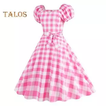 Женское платье в стиле ретро-трапеции с большими качелями, облегающее, с высокой талией, с короткими рукавами, с V-образным вырезом, в клетку, с принтом в горошек, контрастного цвета, на шнуровке, с узкой талией, для вечеринки, свадьбы, выпускного вечера,