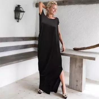 Женское платье в стиле «вест» с круглым вырезом и коротким рукавом, свободное, в стиле пэчворк S чёрный