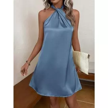 Женское платье весна-лето халтер сексуальное свободное платье S синий