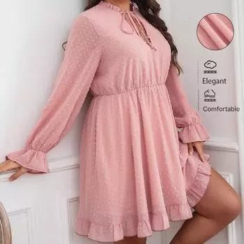 Женское платье весна-лето отпуск повседневное платье больших размеров с высокой талией 1XL розовый