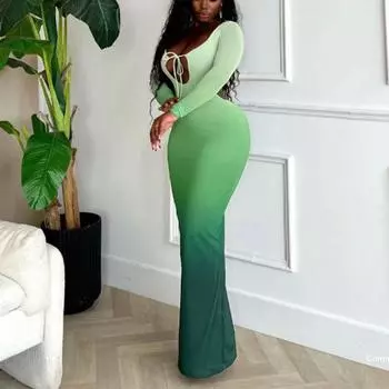 Женское платье весна-осень с V-образным вырезом, облегающее, с длинными рукавами, длиной до щиколотки, эластичное макси-платье для шопинга, свиданий, вечеринок S оранжевый