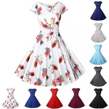 Женское платье, винтажное платье с принтом, вечернее платье на молнии с талией XXL чёрный