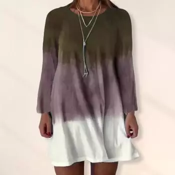 Женское платье Yousheng с длинным рукавом, цветное градиентное платье с принтом, свободный крой, круглый вырез, платье-пуловер для повседневных рабочих вечеринок S кофейный