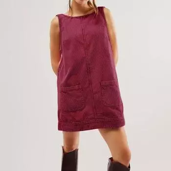 Женское платье Yousheng с карманами, без рукавов, свободного покроя, однотонное, с открытой спиной, длиной выше колена, для работы и вечеринок, мини-платье XL коричневый