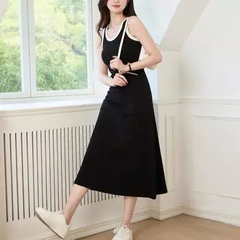 Женское платье-жилет с контрастным дизайном Sense Big Swing, летнее утягивающее платье S чёрный