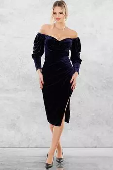 Женское плиссированное бархатное платье с длинными рукавами и манжетами