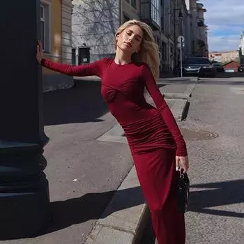 Женское плиссированное облегающее платье с длинным рукавом в европейском и американском стиле, осень/зима 2024 г. L белый