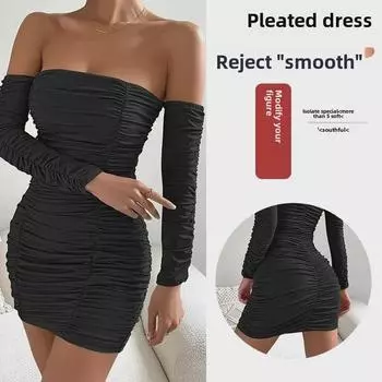 Женское плиссированное платье с открытыми плечами – европейский и американский стиль, сексуальный осенне-зимний топ-труба