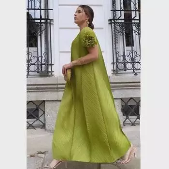 Женское плиссированное платье в европейском и американском стиле 2025 года больших размеров One Size синий